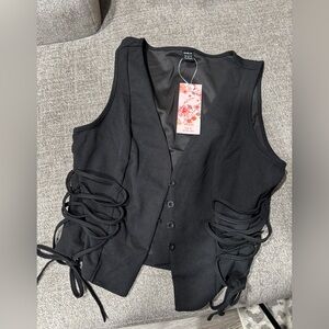 SHEIN Black Lace-Up Vest Blouse M NWT